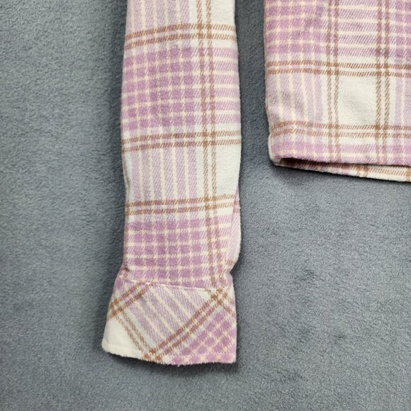 Aeropostale Hooded Button Up Flannel Shirt Womens XS Pink Check Cabincore Preppy - Picture 2 of 12